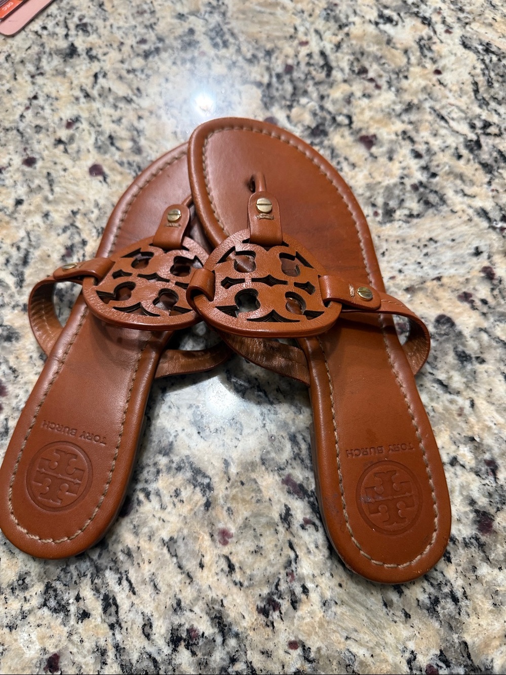 Tory Burch Miller Flip Flops Size 8.5 M Vintage Vachetta  Leather